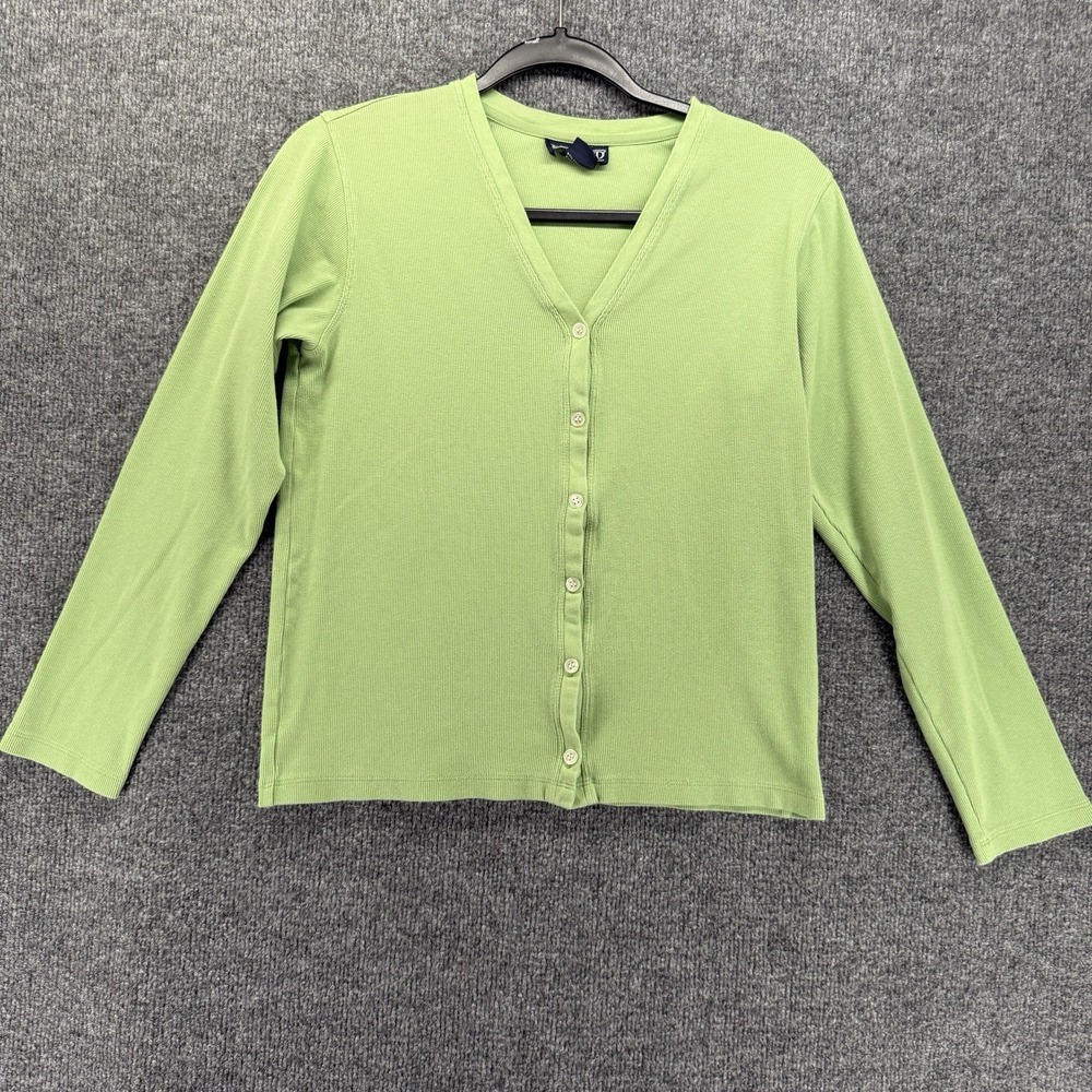Lands End Cardigan Womens S Green V-Neck Button Up Jackie Old Money Preppy 90s